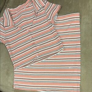 Striped Pink and White Button-Up Top